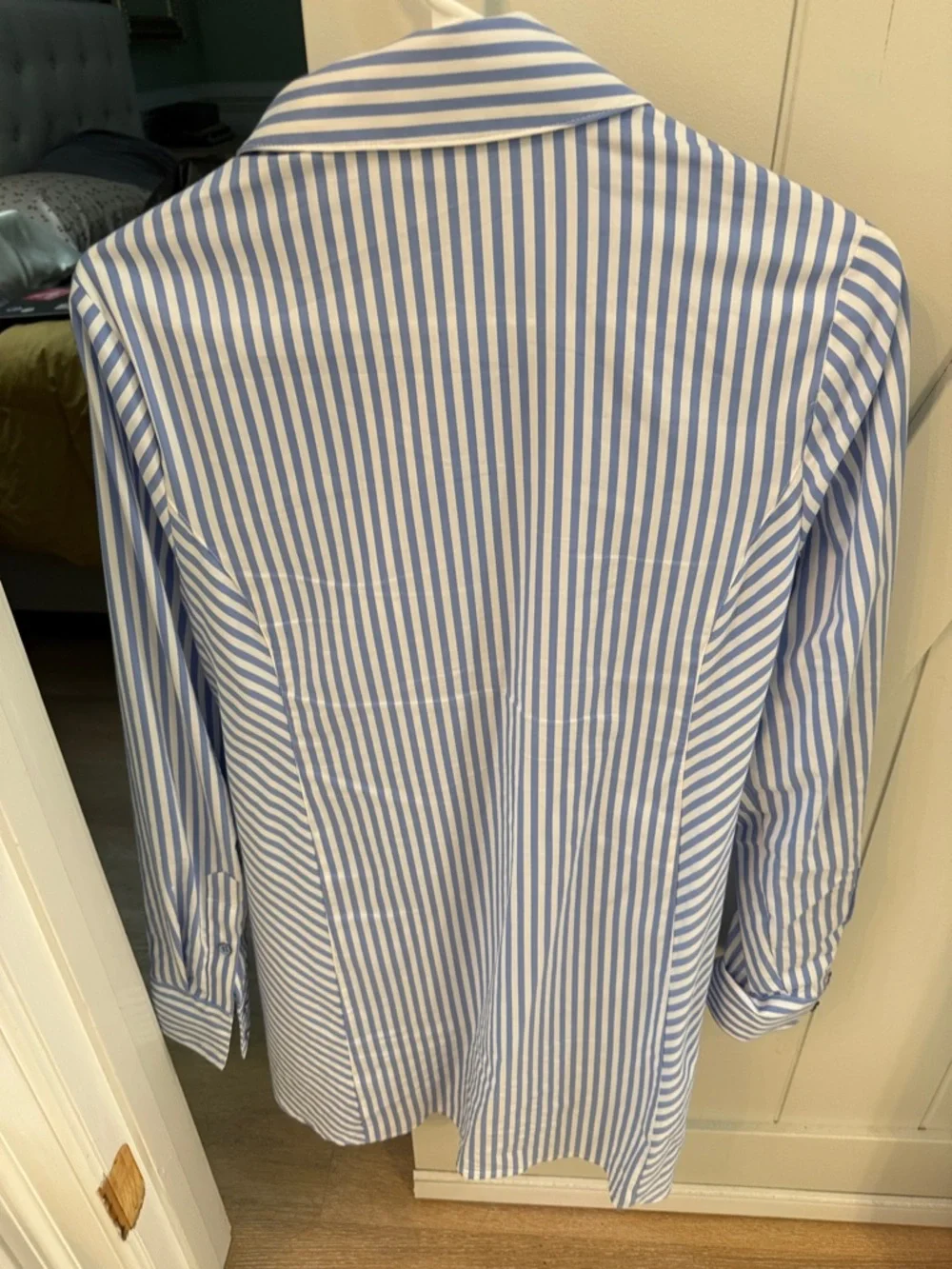 CAbi -6706 Blue and White Vertical Stripe Button-Up Shirt/Dress - Picture 3 of 4
